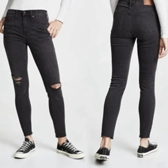 Madewell 9" High Rise Skinny Jeans in Black Sea Raw Hem Distressed Boho H2230 27 - Picture 4 of 16